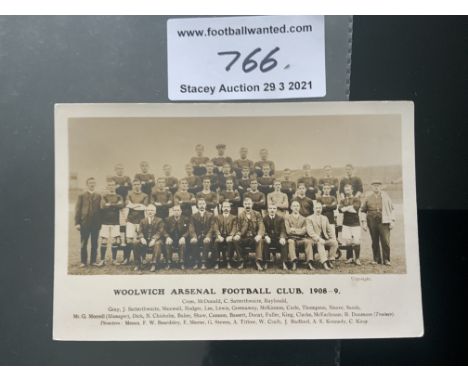 1908/1909 Woolwich Arsenal Football Postcard: Original team group by Goldthorpe in very good condition with couple of tiny ma