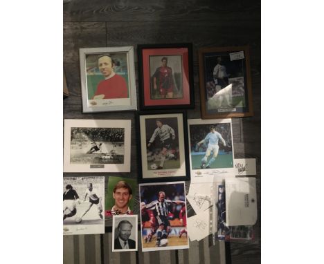 Football Autograph Collection: Large signed pictures of Les Ferdinand Alan Shearer Paul Gascoigne Nobby Stiles Tom Finney Eri