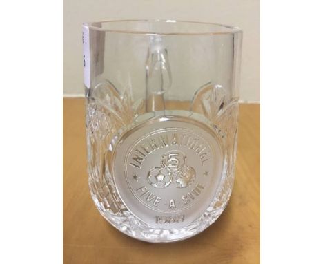 George Best Glass Tankard Award: Engraved International Five A Side 1988. This item was sold by George Bests former wife Alex