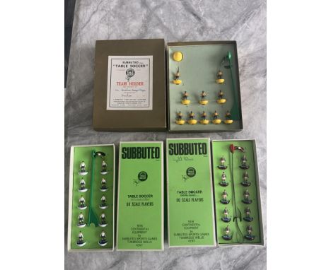 Subbuteo Boxed Football Teams: Crystal Palace Tottenham and a gold boxed Brazil team. All complete with rears having evidence