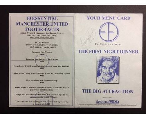 George Best Signed Dinner Menu: The Electronics Forum Dinner with guest speaker George Best who has signed the menu without d