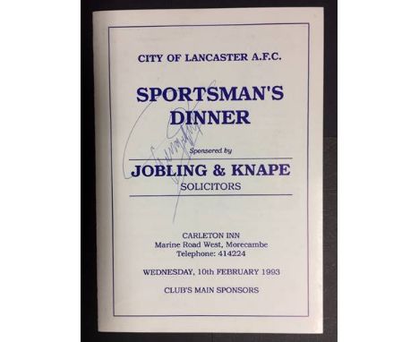 George Best Signed Dinner Menu: City Of Lancaster AFC. Guest speaker George Best has personally signed on the front cover wit
