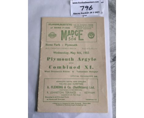 54/55 Plymouth v West Brom + Tottenham Combined Football Programme:   Hard to obtain Jack Chisholm Benefit Match. 12 pager is