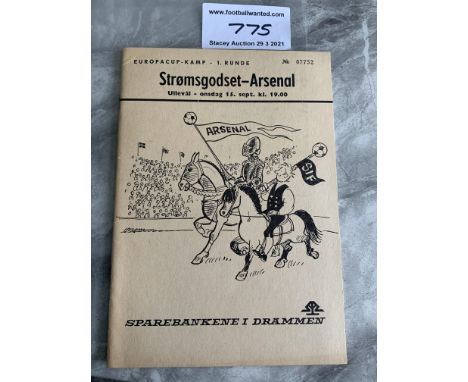 71/72 Stromsgodset v Arsenal Football Programme: Near mint condition European Cup match with no team changes.