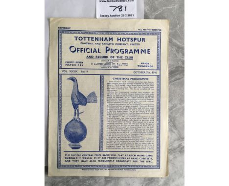 46/47 Tottenham v Newport County Football Programme: Hard to obtain League match dated 7 10 1946. Good condition with team ch