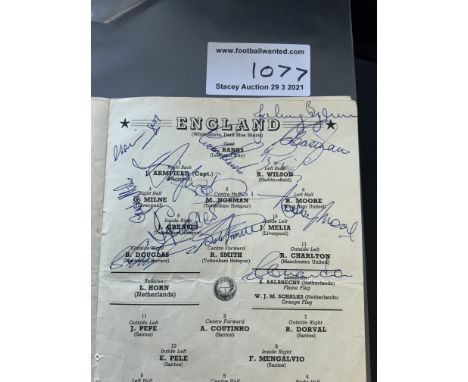 England Fully Signed 1963 Football Programme: Famous match v Brazil at Wembley. Signed on team page by all 11 players plus sq
