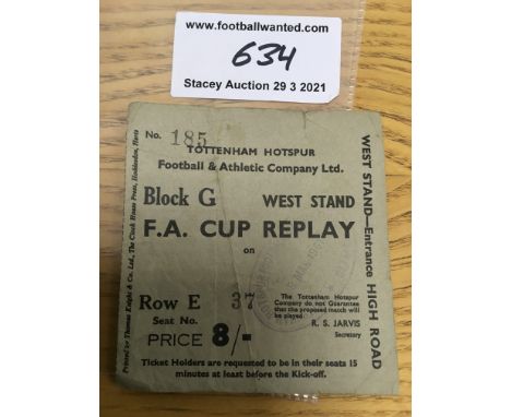 60/61 Tottenham v Sunderland Football Ticket: From an FA Cup match during the double season. Only fair condition due to foldi