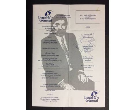 George Best Signed Dinner Menu: Food for Sport Sporting Dinner with George Best who has signed the menu without dedication. D