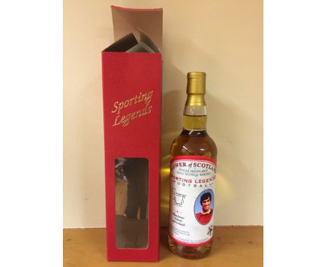 George Best Boxed Scotch Whiskey: Flower Of Scotland Malt from the Sporting Legends range picturing Best in Manchester United