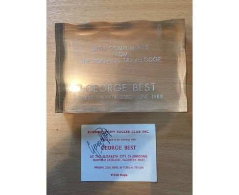 1989 George Best Tour of Australia Memorabilia: Trophy presented to George Best from the Adelaide Travelodge where he was Gue