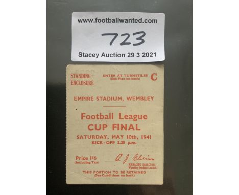 1941 Cup Final Arsenal v Preston Football Ticket: Very good for match played at Wembley on 10 5 1941.