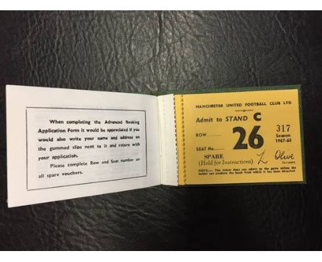 1967/68 Manchester United Season Ticket Book: Green cover booklet from the season Man Utd won the European Cup.