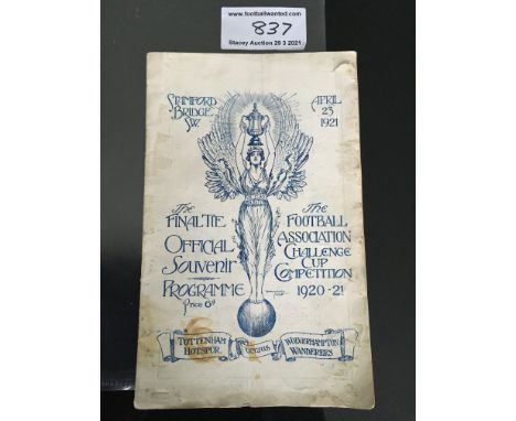 1921 FA Cup Final Football Programme: Tottenham v Wolves played at Chelsea. No team changes. Staining to front and back cover