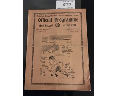 32/33 Tottenham v Northfleet United Football Programme: Friendly dated 4 3 1933. 4 pager has team changes and is in good cond