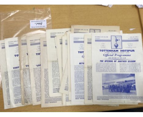 Tottenham 60/61 Double Season Home Football Programmes: Mainly in good condition to include Practice Match dated 13/8/60. Som