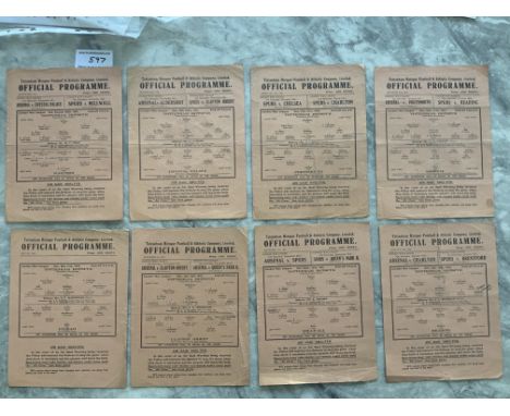 41/42 Tottenham Home Football Programmes: Single sheets versus Watford Millwall Crystal Palace Orient Arsenal Reading Portsmo