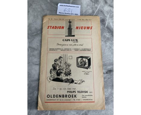 60/61 Amsterdam X1 v Tottenham Football Programme: Ex condition end of season friendly played on 17 5 1961 just after winning