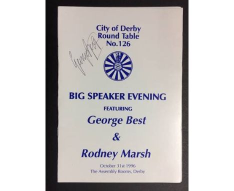 George Best City of Derby Signed Menu: Round Table Big Speaker Evening Menu. Featuring George Best and Rodney Marsh. Personal