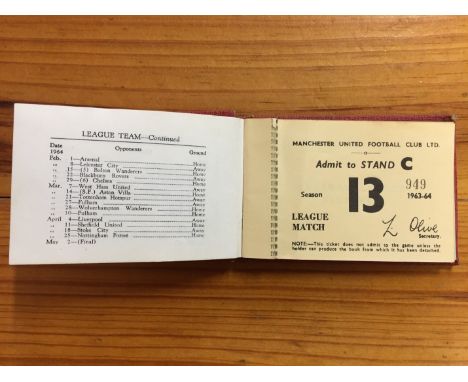 63/64 Manchester United Football Season Ticket: With fixture list inside from George Bests first season with Man Utd.