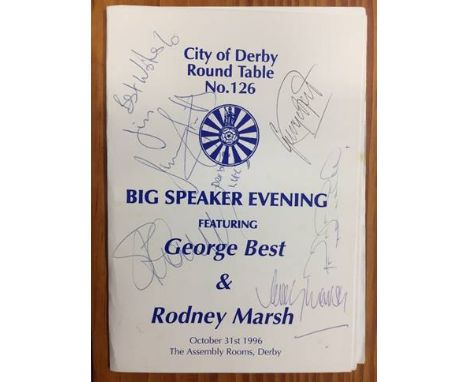 Best + Marsh Signed Football Menu: Dated 31 10 96 at the City of Derby Round Table Big Speaker Evening. Featuring George Best