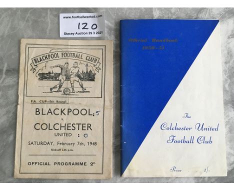 1950/51 Colchester United Football Handbook + More: First season in the Football League handbook in good condition. C/W away 