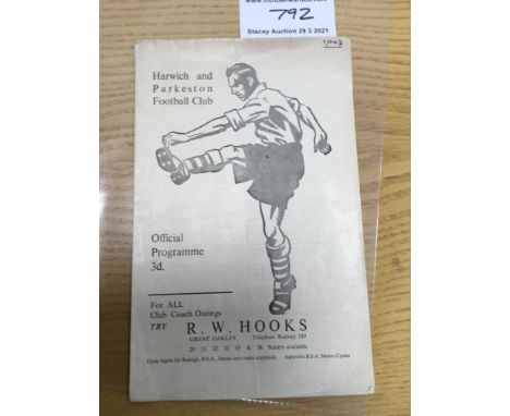 57/58 Harwich + Parkeston v Tottenham A Football Programme: Eastern Counties League dated 12 10 1957. Good condition with num