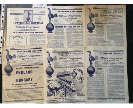 50/51 Tottenham Home Football Programmes: Matches from Championship season include Man Utd Derby Arsenal Burnley Fulham Sheff