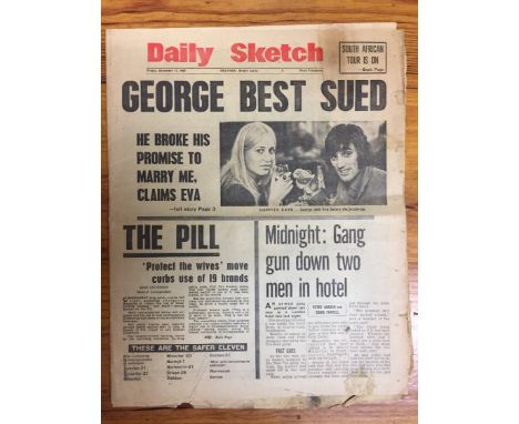 George Best Sued 1969 Complete Newspaper: Daily Sketch dated 12 12 1969 with picture on front of him and Eva who claims he pr