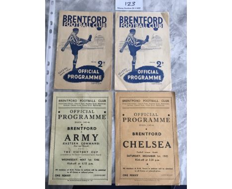 Brentford 1940s Home Football Programmes: 45/46 Chelsea, Army, 46/47 Copenhagen Combination, Sheffield United. Good. (4)