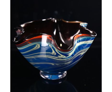 PETER LAYTON, London Glassblowing Studios, a blue glass bowl with amethyst interior, signed to base, height 11cm Good conditi