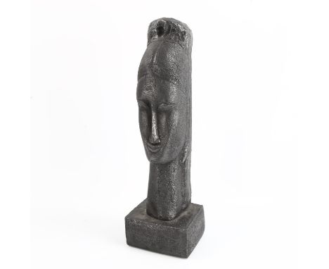 A mid-century cast stone reproduction of "Tete de Femme" 1911 sculpture by AMEDEO MODIGLIANI, height 45cm 