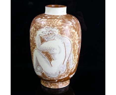 VICKE LINDSTRAND for Upsala-Ekeby, a hand decorated vase with male and female nude on opposing sides, signature Vicke on foot