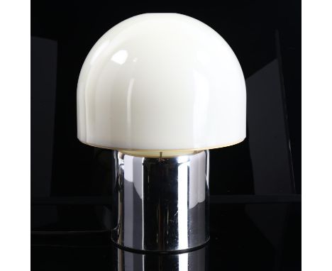 A 1970s mushroom form table lamp, white plastic shade on grey base, height 26cmGood condition