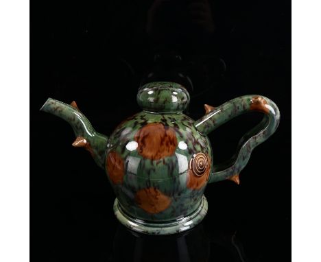 WALTER KEELER, teapot in Whieldon glaze with thorn sprigs, impressed maker's circle seal to side, height 13cmGood condition, 