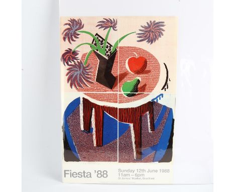 DAVID HOCKNEY, lithograph poster to promote Bradford Fiesta 1988, from original work titled "Flowers, Apple &amp; Pear on a t