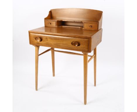 A 1950/60s' ERCOL, model 479/439, writing desk in elm and beech, H 95cm, W 69cm, D 48cm.&nbsp;Good original condition, light 