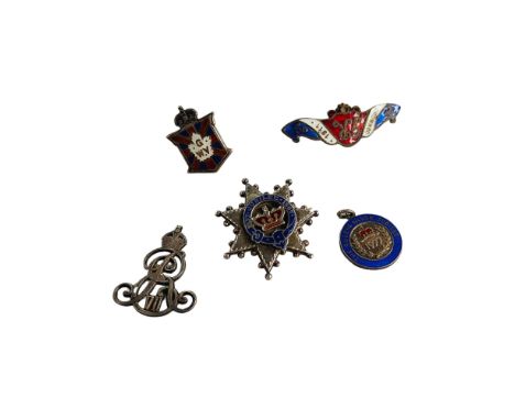 BAG OF SILVER AND ENAMEL ROYALIST BADGES 