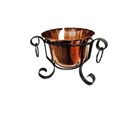 COPPER PLANTER ON STAND 