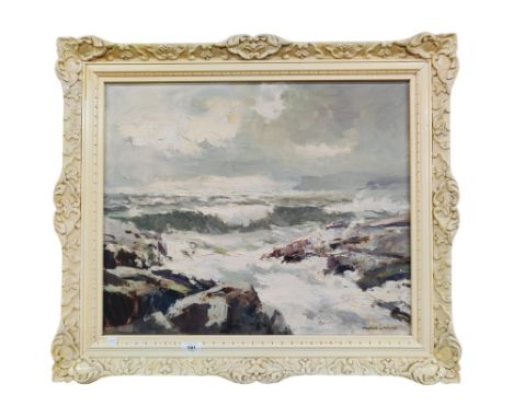 MAURICE C WILKS OIL ON CANVAS SEASCAPE 59 X 49CMS 