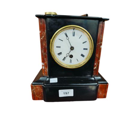 VICTORIAN SLATE INLAID MANTLE CLOCK KEY AND PENDULUM (INSIDE CLOCK) 