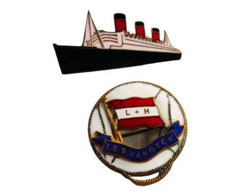RARE BLUESTAR LINET.S.S VANDYKE ENAMEL BADGE AND R.M.S QUEEN MARY BADGE 