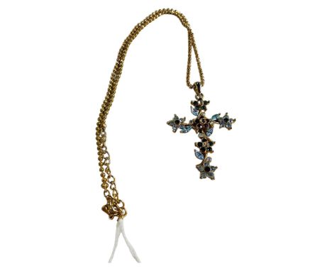 GEM SET FLORAL CROSS ON CHAIN 