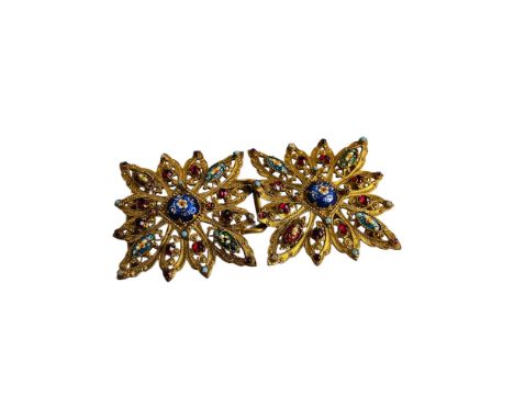 ORNATE VINTAGE SILVER GILT GEM SET ENAMEL BUCKLE 