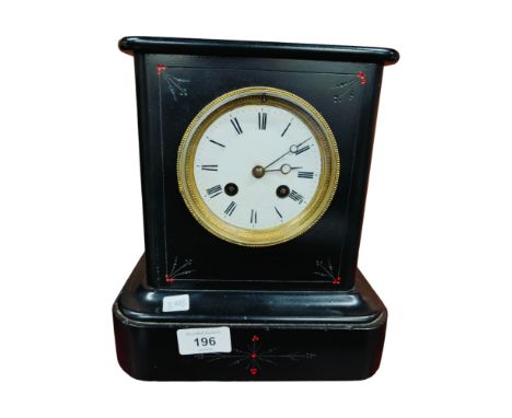 VICTORIAN SLATE AND MARBLE MANTLE CLOCK KEY AND PENDULUM 
