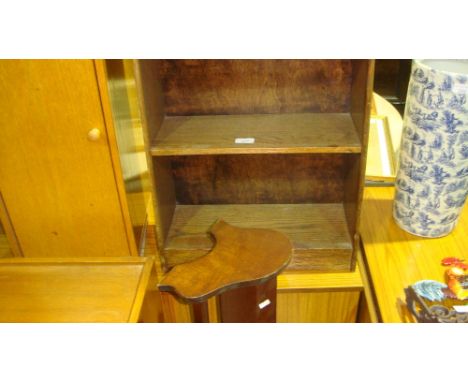 Vintage oak open bookshelves, mahogany book trough, light beech corner unit