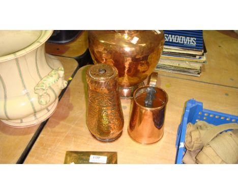 Assorted vintage and antique copper including tankard, vase pitcher and cigarette case