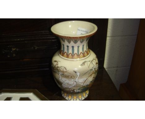 Vintage Japanese Satsuma vase decorated with storks in flight 18 cms x 11 cms