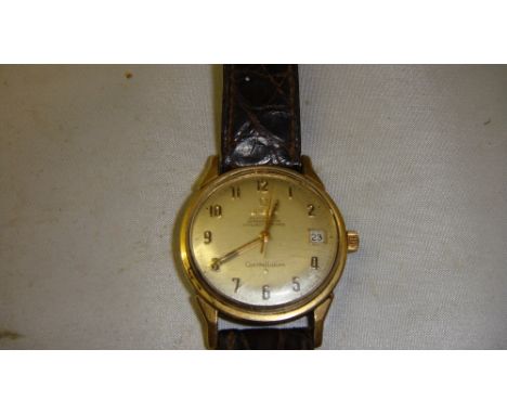 Vintage Gents Omega Constellation Automatic Chronometer Officially Certified wristwatch with leather strap