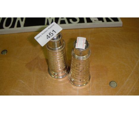 Novelty plated cruets modelled as Light houses
