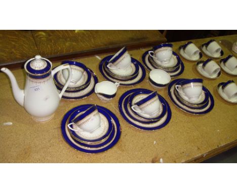 Royal Worcester Regency pattern decorative blue white and gilt tea set